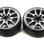 Alloy 10 Spoke Wheels & Tires Set (2) for 1/10 Drift W=26mm (tire damaged)