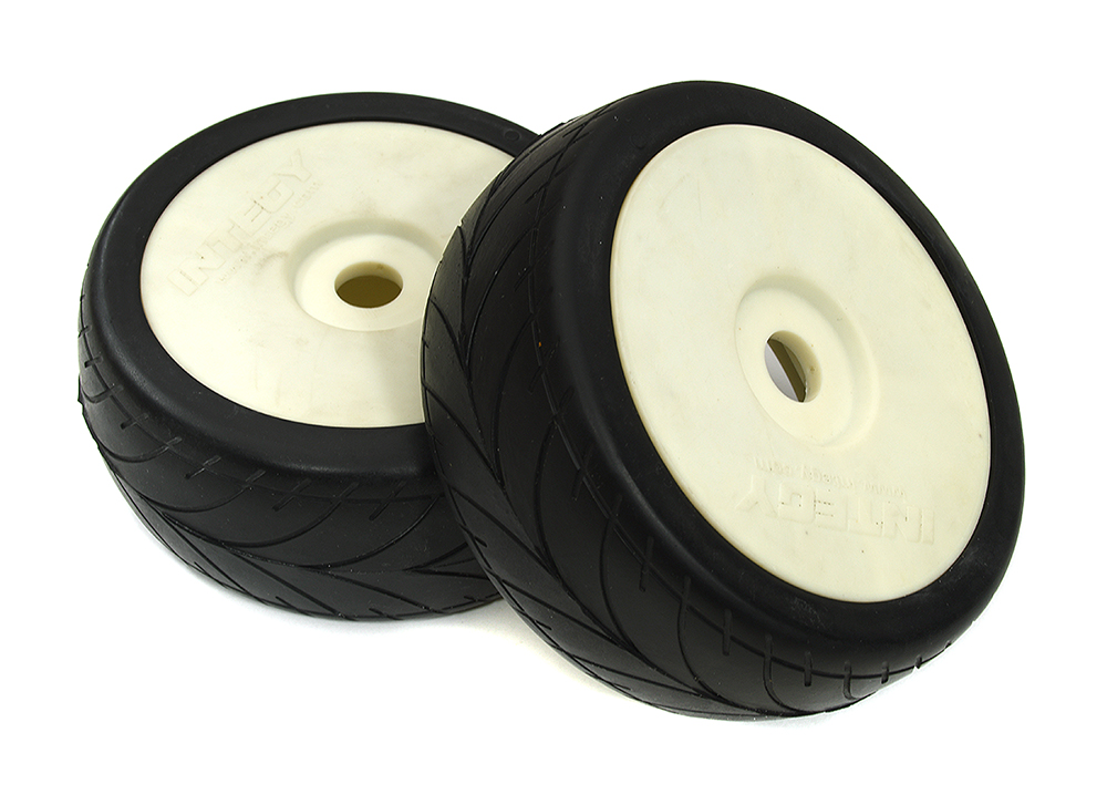 C22860WHITE 1/8 Buggy Dish Wheel+Tire (2) V-Pattern 17mm (O.D.=105mm) - Image 1