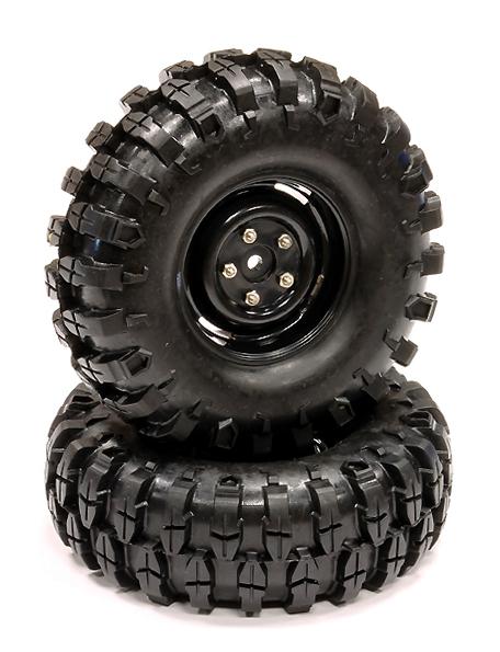 C23730BLACK Rover Style 1.9 Wheels (2) w/ All Terrain T1 Tires for Scale Crawler O.D.=105mm - Image 1