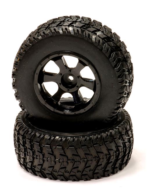 C23951BLACK All Terrain BX Tires+6 Spoke Wheels(2)12mm Hex for 1/10 Short Course(O.D.=108mm) - Image 1