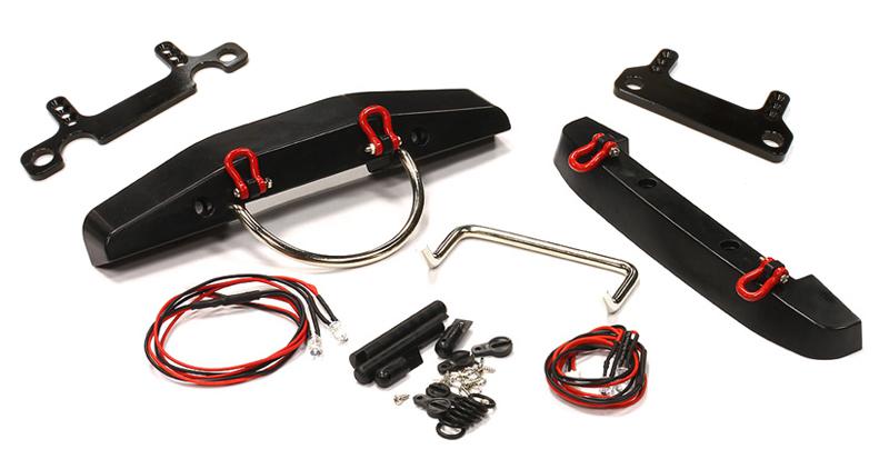 C24448 Realistic 1/10 F&R Bumper Set with LED(4) & Towing Hooks for SCX-10 - Image 1