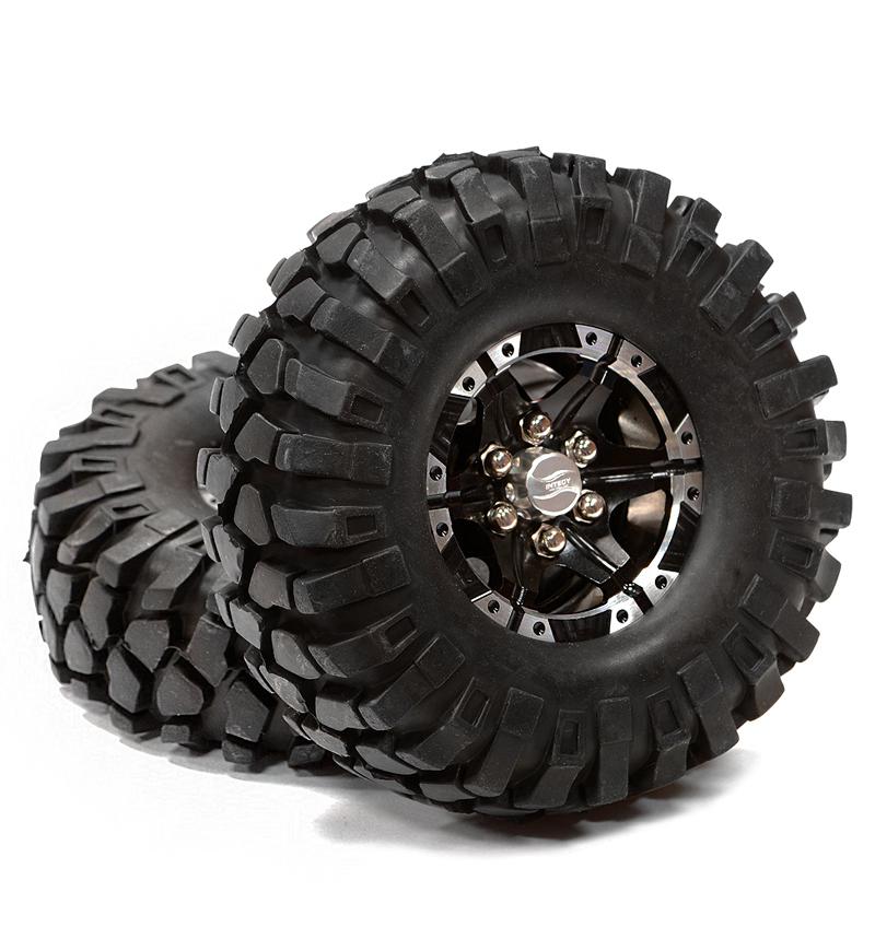 C24753BLACK Billet Machined 6 Spoke XQ 1.9 Wheel & Tire (2) for Scale Crawler (O.D.=110mm) - Image 1