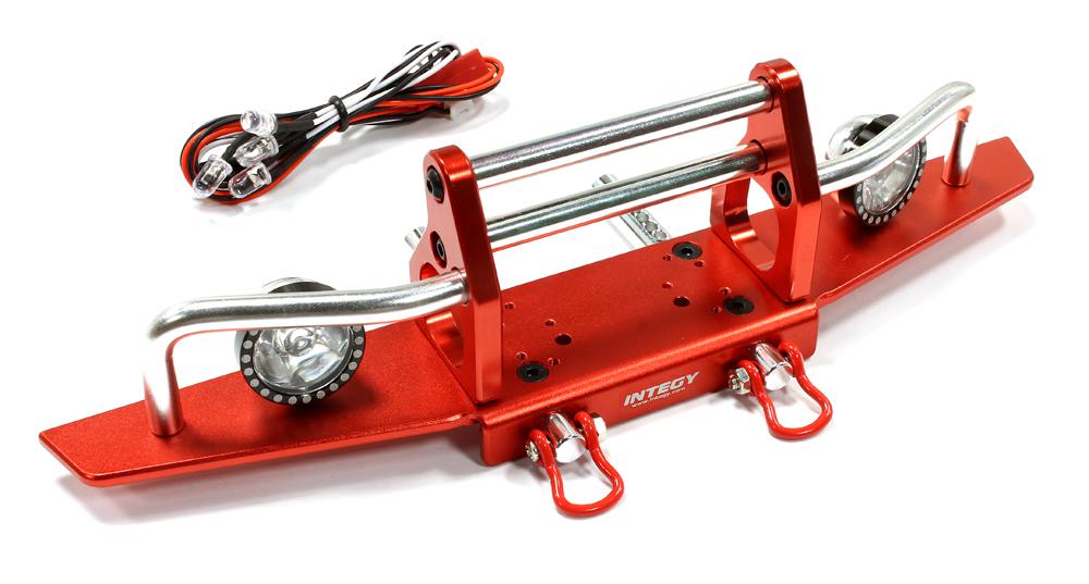 C25007RED Billet Machined Alloy T2 Front Bumper+LED(2)for SCX-10 Dingo & Honcho 43mm Mount - Image 1