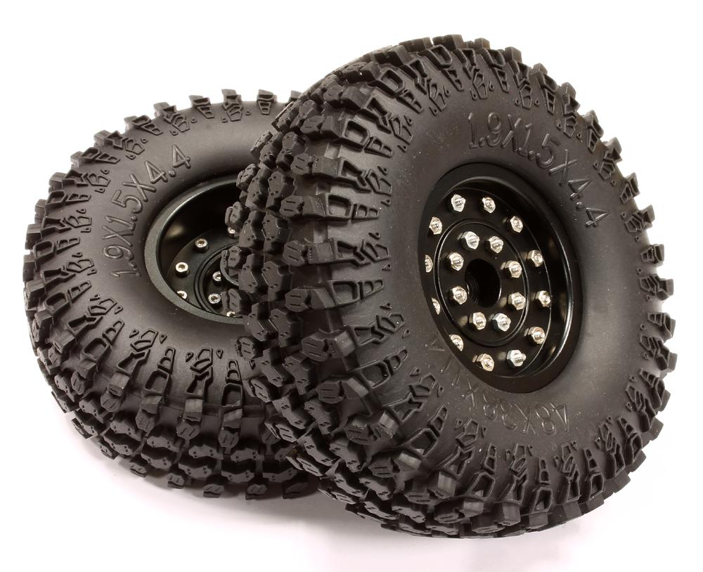 C25043BLACK Billet Machined 0 Spoke Type XN 1.9 Wheel & Tire(2) for Scale Crawler O.D.=114mm - Image 1