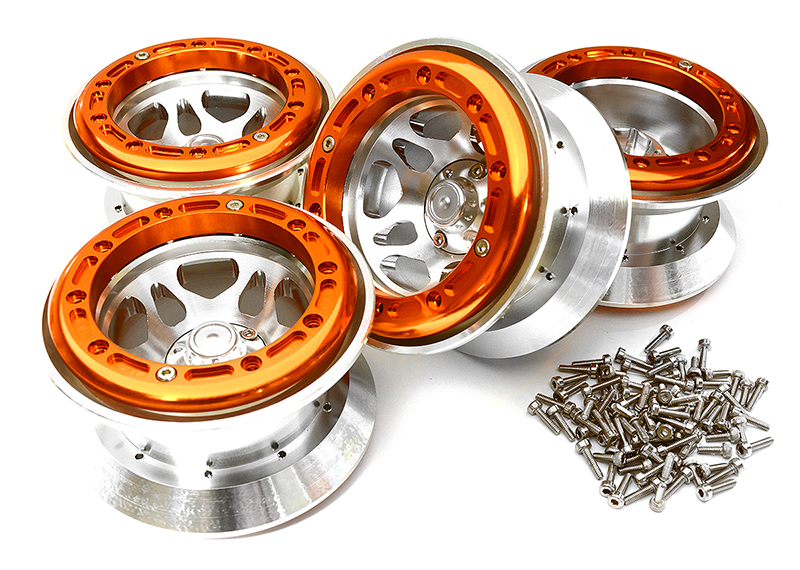 C25055ORANGE Billet Machined Alloy Type XI 5S Beadlock 2.2 Wheel(4) Set for 1/10 Rock Crawler - Image 1