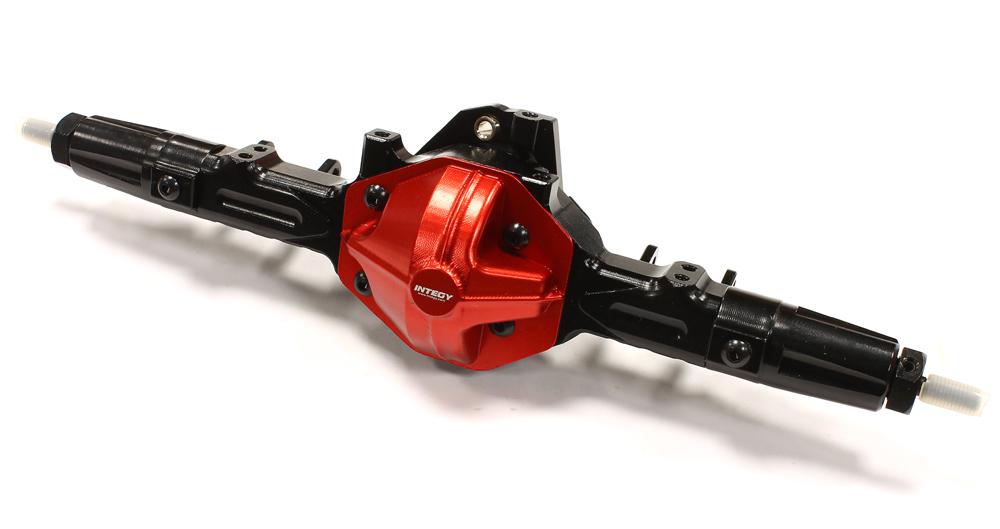 C25064BLACKRED Complete Billet Machined T3 Rear Axle for SCX-10, Dingo, Honcho & Jeep - Image 1
