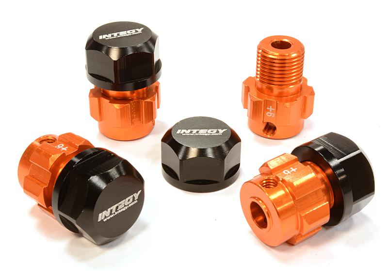 C25089ORANGE Billet Machined 17mm Wheel Hex (4) +6mm Offset for T-Maxx, 1/10 Revo & Summit - Image 1
