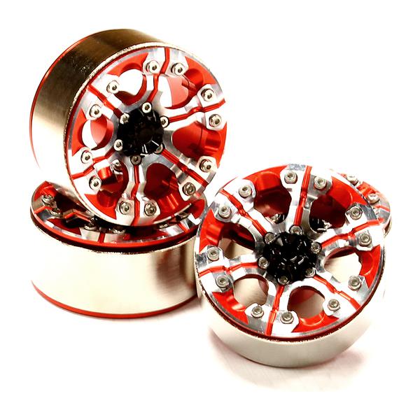 C25091RED High Mass 1.9 Size Alloy 6 Spoke Beadlock Wheel (4) for Scale Off-Road Crawler - Image 1