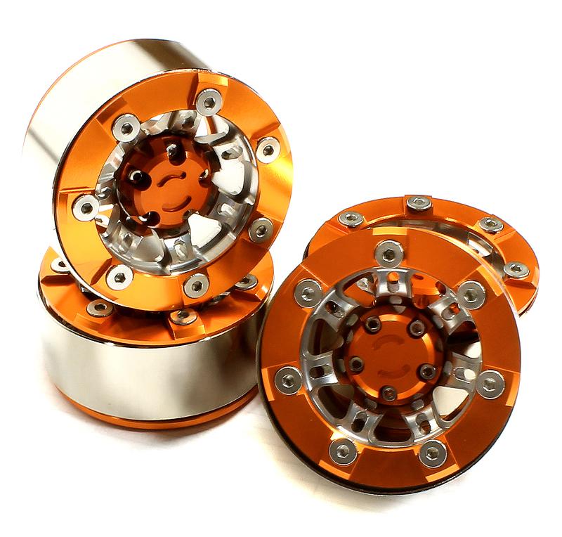 C25093ORANGE High Mass 1.9 Size Alloy 7 Spoke Beadlock Wheel (4) for Scale Off-Road Crawler - Image 1