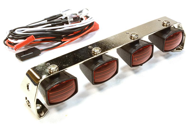 C25513RED Realistic Roof Top Spot LED (4) Light Set 107mm Wide for 1/10 Scale Off-Road - Image 1