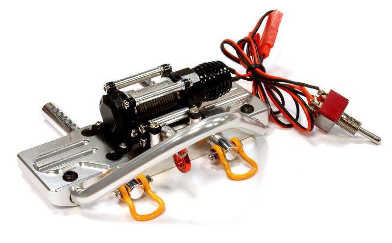 C25698SILVER Alloy Machined Realistic High Torque Winch+Bumper for SCX-10 - Image 1