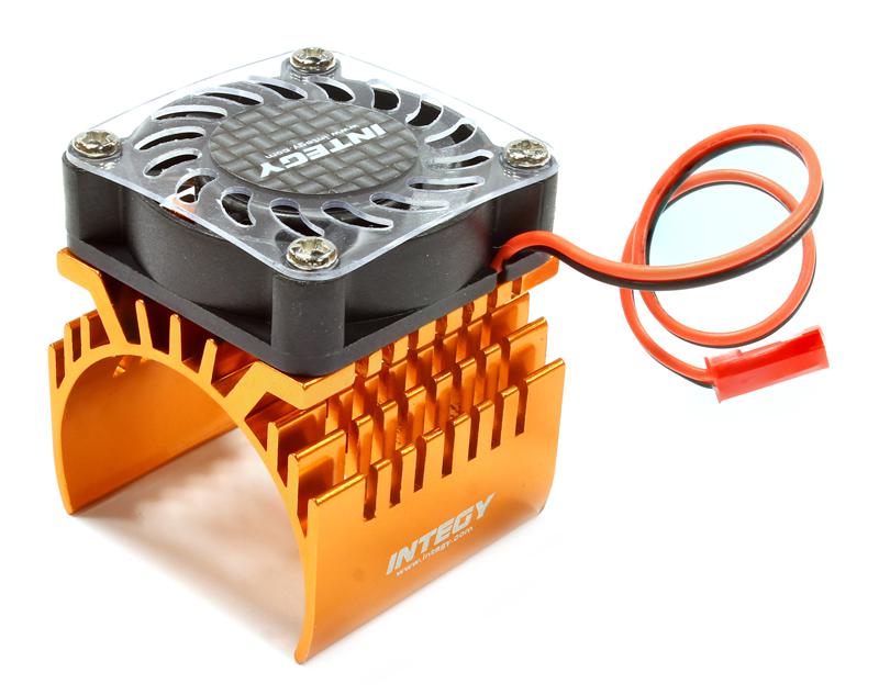 C25727ORANGE 40x40mm High Speed Cooling Fan+Heatsink Mount for 40mm O.D. Motor - Image 1