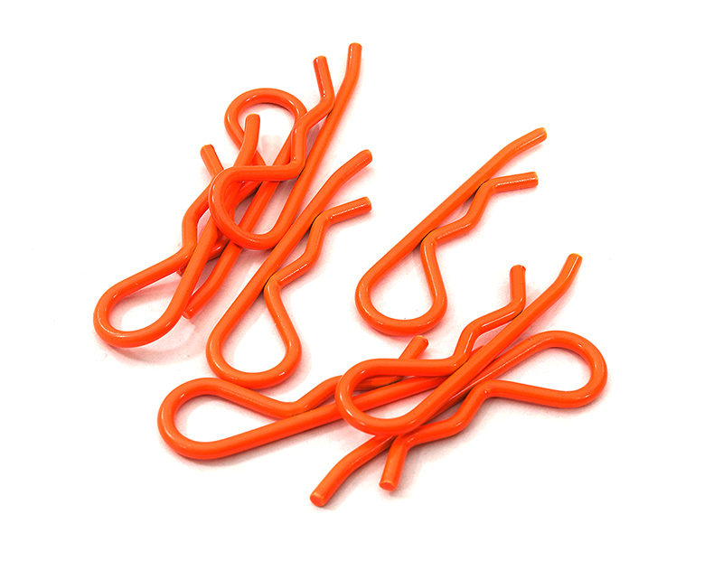 C26255ORANGE V2 Color Bent-Up Body Clips (8) for 1/10 & 1/8 Size Vehicles(LxW=37x12mm) - Image 1