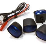 Realistic Blue Color Spot Light (4) w/ LED, Plastic Housing for 1/10 & 1/8 Scale