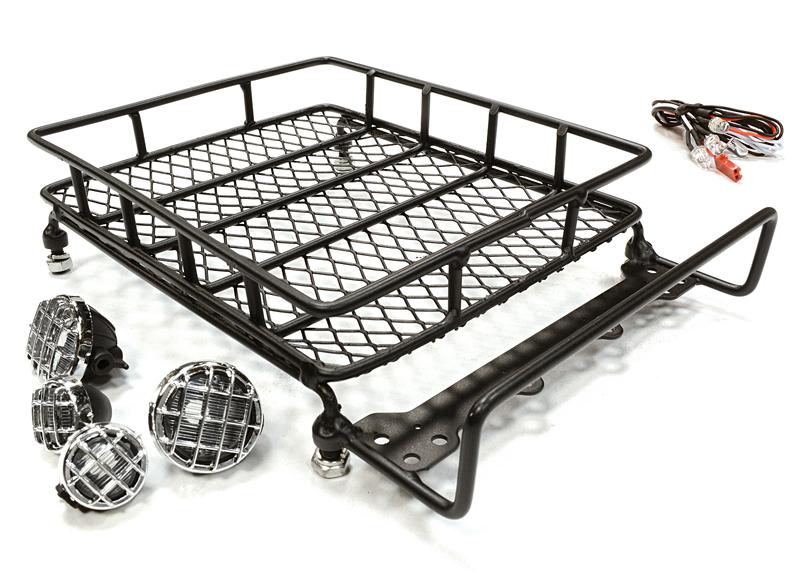 C26322BLACK Realistic 1/10 Scale Metal Luggage Tray 165x110mm with 4 LED Spot Light Set - Image 1