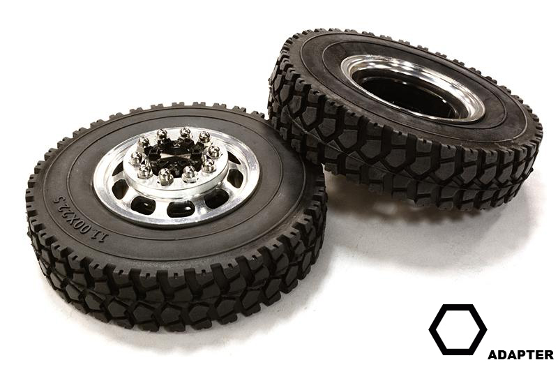 C26575BLACK Machined Alloy T5 Front Wheel & XD Tire Set for Hex Type 1/14 Scale Trucks - Image 1