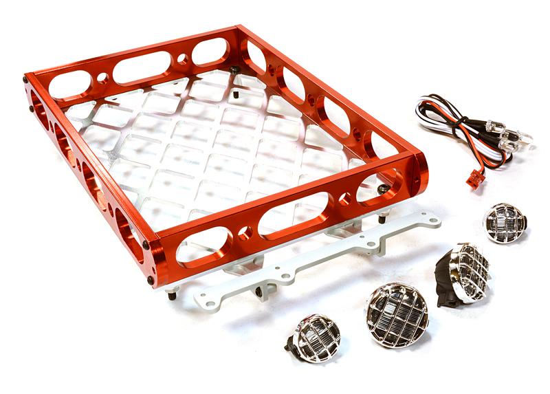 C26595RED Realistic 1/10 Scale Alloy Luggage Tray 180x116x29mm with 4 LED Spot Light Set - Image 1