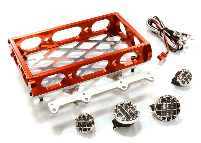 C26597RED Realistic 1/10 Scale Alloy Luggage Tray 97x116x29mm with 4 LED Spot Light Set - Image 1