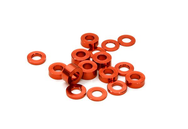 C26777RED Billet Machined 16pcs Aluminum M3x6 Washer Spacer (0.5, 1, 2, 3mm) - Image 1