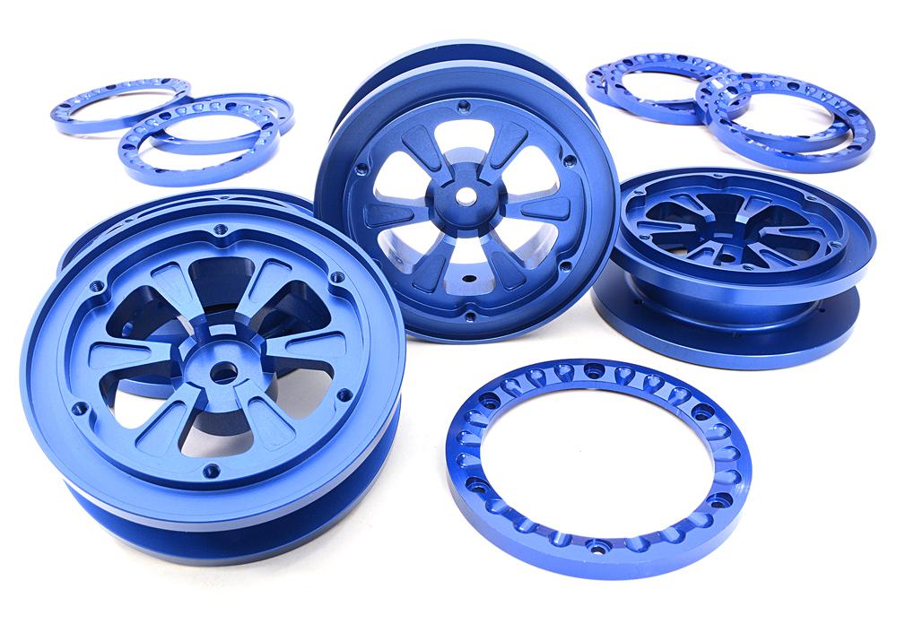 C26841BLUE 1.9 Size Billet Machined Alloy Wheel (4) w/Beadlock Rings for 1/10 Scale Crawler - Image 1