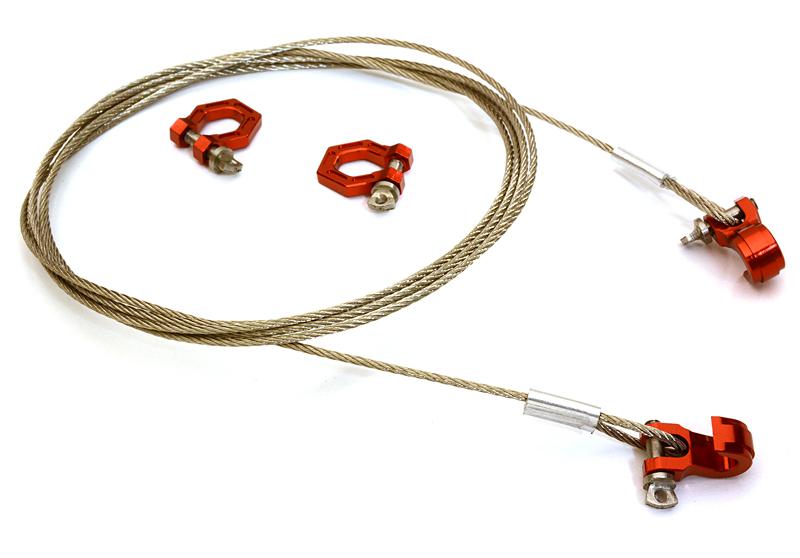 C27171RED Realistic Steel Tow Cable & Tow Hooks w/ Bow Shackle for 1/10 Off-Road Crawler - Image 1