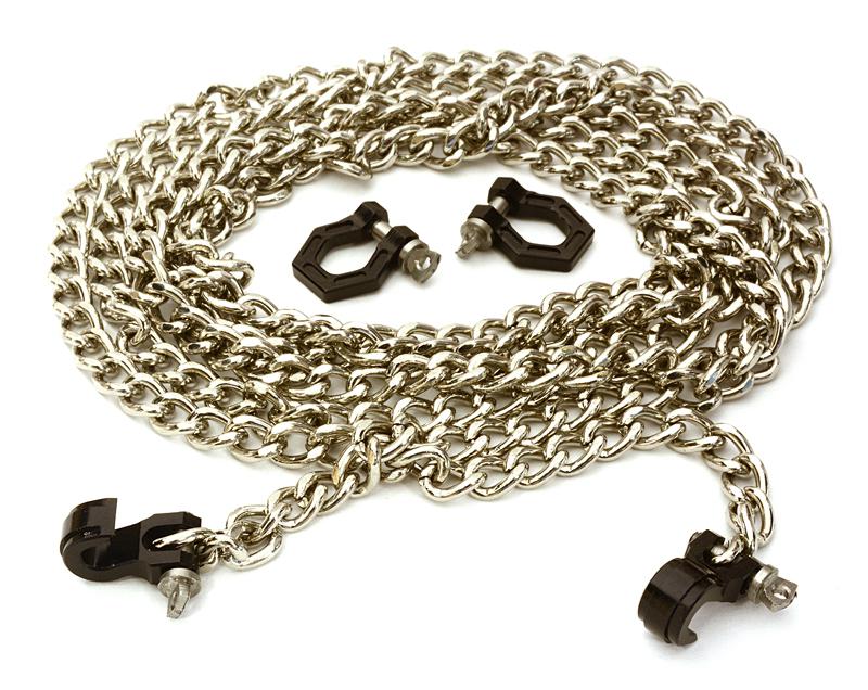 C27172BLACK Realistic 1/10 Size Drag Chain & Tow Hooks w/ Bow Shackle for Off-Road Crawler - Image 1