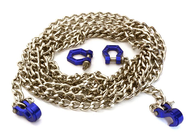 C27172BLUE Realistic 1/10 Size Drag Chain & Tow Hooks w/ Bow Shackle for Off-Road Crawler - Image 1