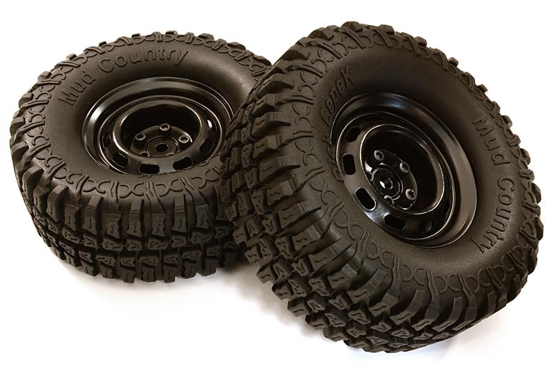 C27252BLACK Realistic Spoke Off-Road 1.9 Size Wheel & All Terrain Tire (2) (O.D.=100mm) - Image 1