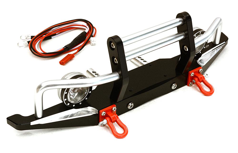 C27283BLACK Billet Machined Alloy Front Bumper w/ LED(2) for Axial 1/10 SCX10 II 43mm Mount - Image 1