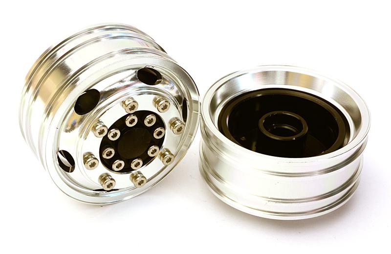 C27648SILVER Billet Machined Alloy T8 Front Wheel Set for Tamiya 1/14 Scale Tractor Trucks - Image 1