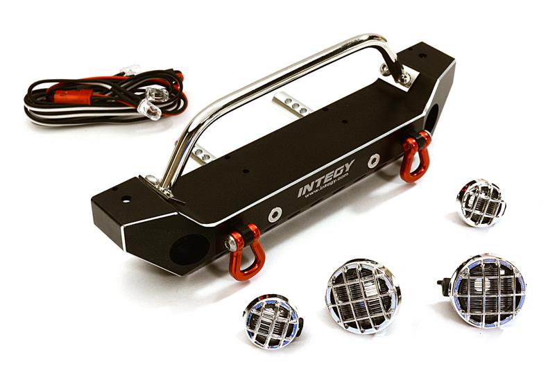 C27655BLACK Realistic Alloy Machined Scale Front Bumper w/LED Lights for Axial 1/10 SCX10 II - Image 1