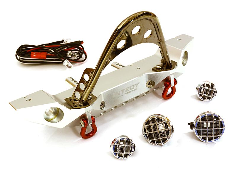 C27656SILVER Realistic Alloy Machined Scale Front Bumper w/LED Lights for Axial 1/10 SCX10 II - Image 1