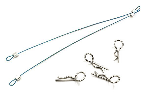 C27664BLUE Secured Body Clip (4) with 120mm Retainer Link for 1/10 On-Road - Image 1