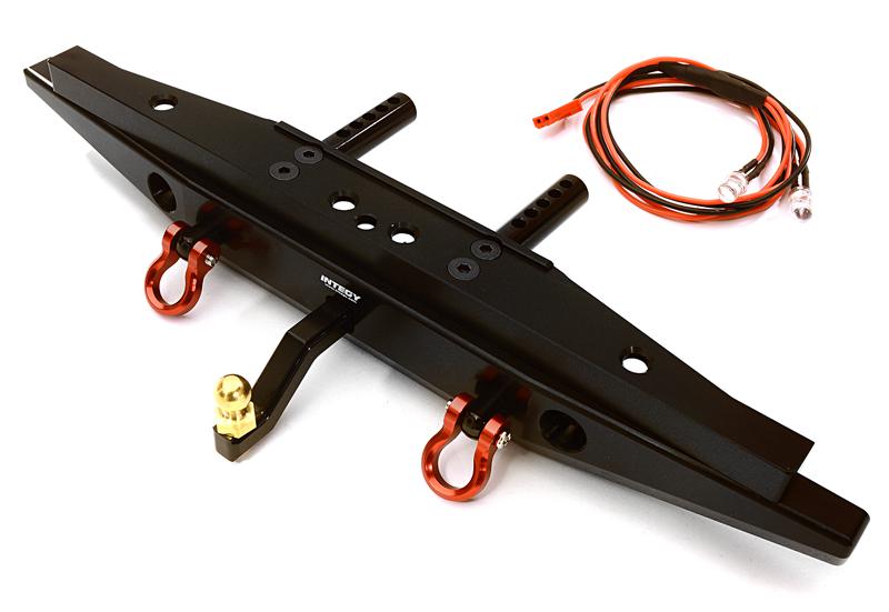 C28035BLACK Black Realistic Alloy Rear Bumper with LED for Traxxas TRX-4 with 43mm Mount - Image 1