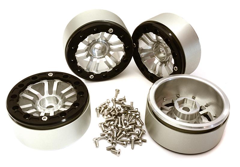 C28150BLACKSILVER Billet Machined 1.9 Size 12 Spoke Wheels for Traxxas TRX-4 Scale & Trail Crawler - Image 1