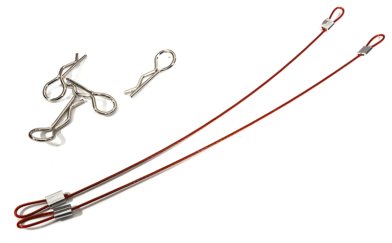 C29500RED Secured Body Clip (4) with 130mm Retainer Link for 1/10 Scale R/C - Image 1