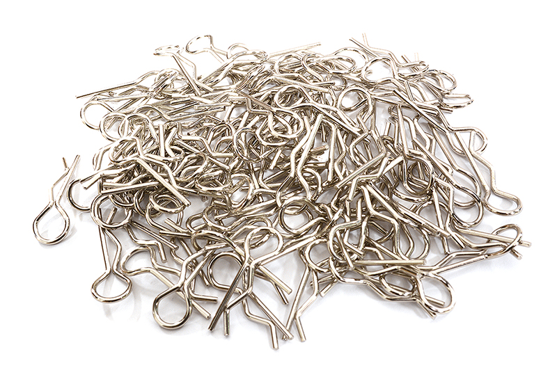 C30626SILVER Bent-Up Body Clips (100) for 1/10 Scale RC (LxW=24x8mm) - Image 1