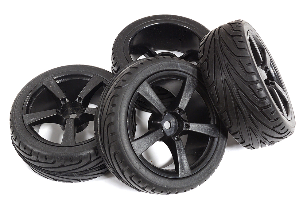 C30630 5 Spoke Complete Wheel & Tire Set (4) for 1/10 Touring Car Offset 3.5mm - Image 1