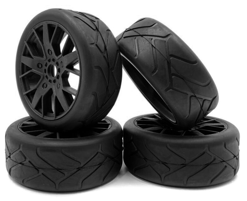 C30744 Rubber Tires, Wheels & Inserts TK10 Style w/ 17mm Hex for 1/8 Buggy Size 4pcs. - Image 1