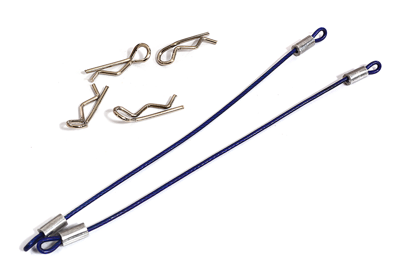 C31118BLUE Secured Body Clip (4) with 120mm Retainer Link for 1/16 & 1/10 RC - Image 1