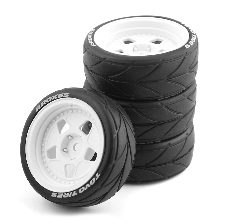 C32253 5 Spoke Wheel & Tire Set (4) for 1/10 Touring (O.D.=65mm) W=26mm Offset 7.5mm - Image 1
