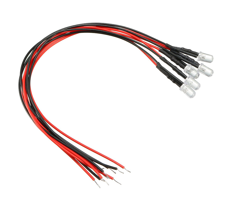 C32469BLUE 3mm Size Blue LED Lights (5) w/ Wires DC Input 6V-12VDC - Image 1