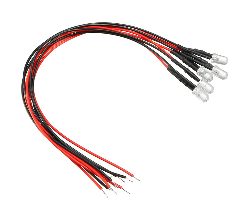 C32469RED 3mm Size Red LED Lights (5) w/ Wires DC Input 6V-12VDC - Image 1