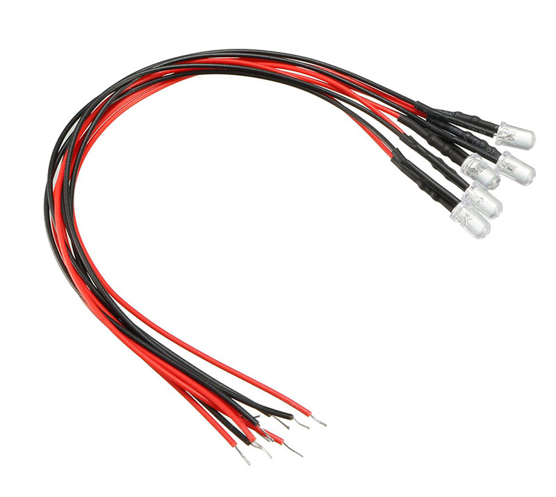 C32469WARMWHITE 3mm Size Warm White LED Lights (5) w/ Wires DC Input 6V-12VDC - Image 1