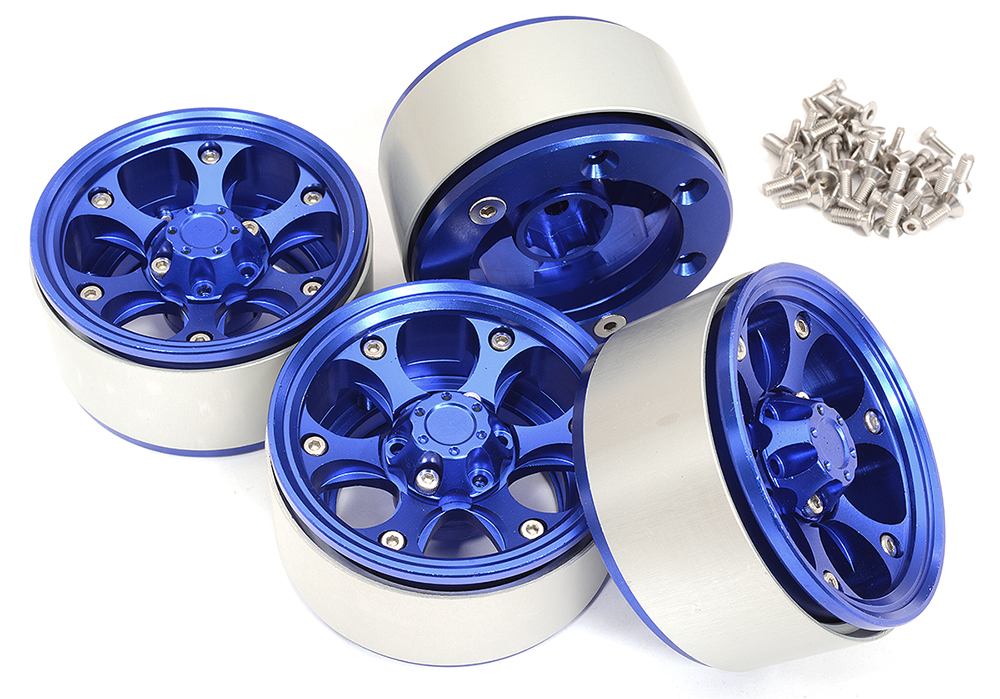 C32902BLUE 1.9 Size Billet Machined Alloy 6H Spoke Wheel (4) Set for 1/10 Scale Crawler - Image 1
