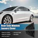 Glossy Black Rear Side Window Shades Blinds Covers for Tesla 17-23 Model 3 - Image 2