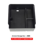 Black ABS Central Control Armrest Storage Box w/ PVC Pad for Tesla 24 Model 3 - Image 2