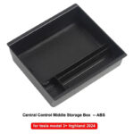 Black Central Control Middle Storage Box w/ PVC Pad for Tesla 24 Model 3 - Image 2