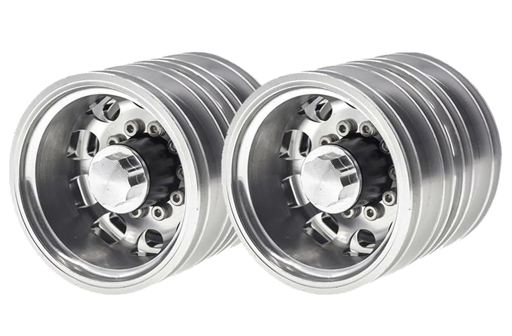 C33999 Machined Alloy Rear Dually Wheels (2) for Tamiya 1/14 Scale Tractor Trucks - Image 1