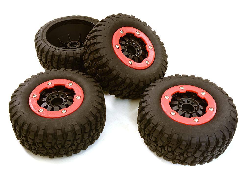 OBM1450BLACKRED Composite Short Course 2.2/3.0 Size Beadlock Wheel & Tire (4) (O.D.=109mm) - Image 1